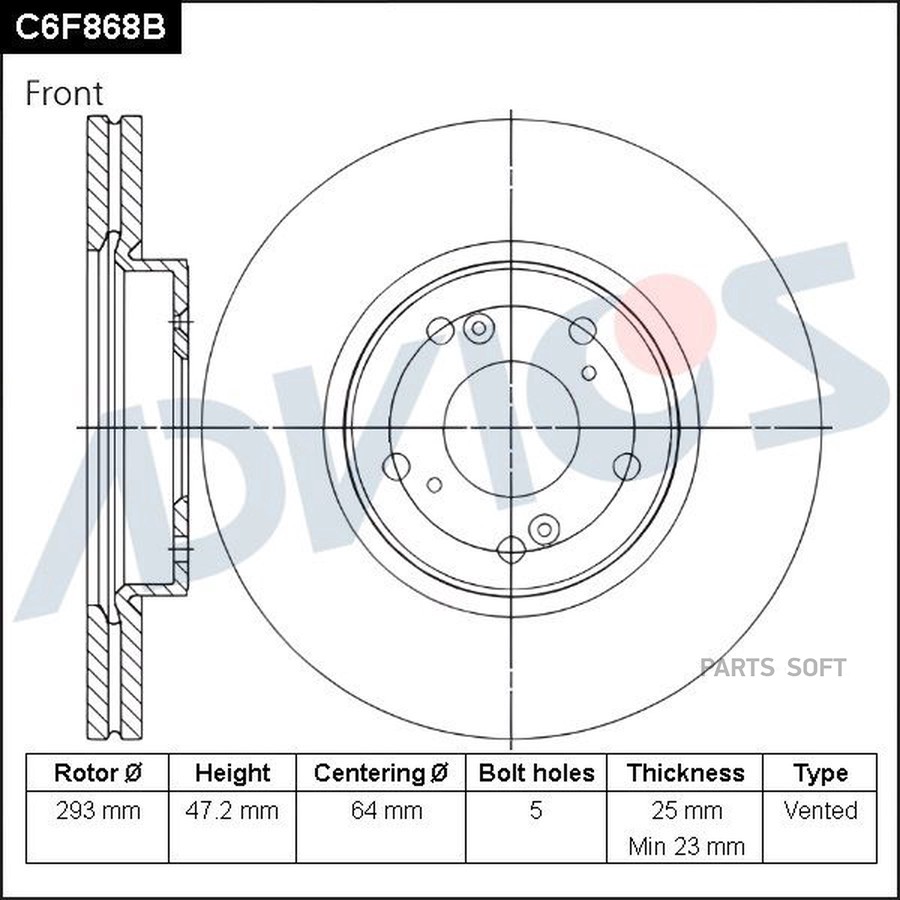 Диск тормозной передний ADVICS C6F868B - ADVICS None None